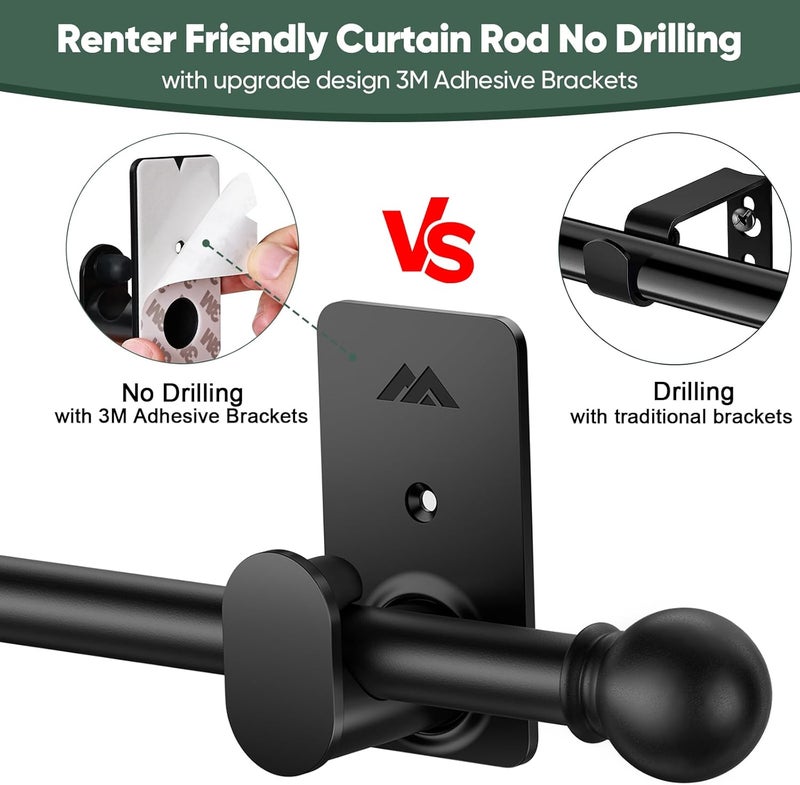 ZNONOX Curtain Rods No Drilling for Windows 30 to 120 Inches,5/8 Inch Diameter No Drill Curtain Rod Set with 3M Adhesive Brackets, Black - Image 3